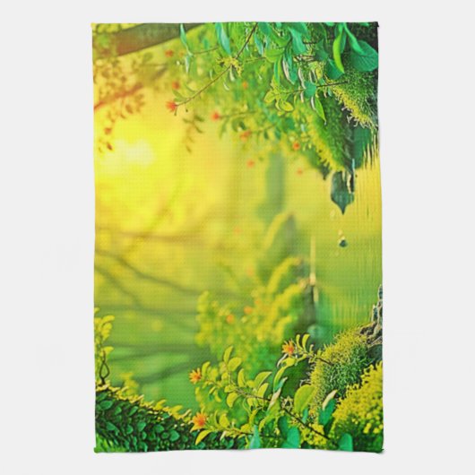 Golden Forest Stream Peaceful Art Theedoek (Verticaal)