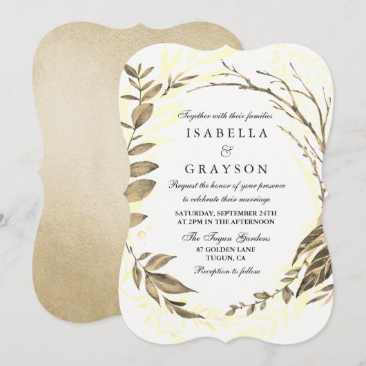 Golden Forest Wreath Wedding Invitation Kaart (Voorkant / Achterkant)