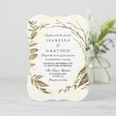 Golden Forest Wreath Wedding Invitation Kaart (Staand voorkant)