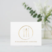 GOLDEN FORK SPOON KNIFE SKETCH LOGO for Catering Briefkaart (Staand voorkant)