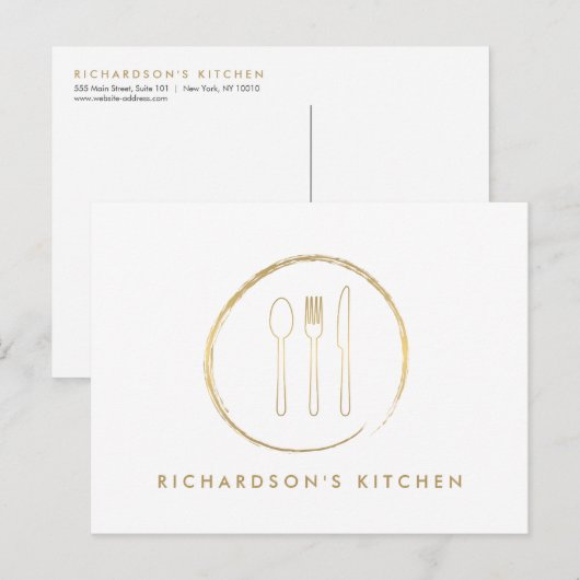 GOLDEN FORK SPOON KNIFE SKETCH LOGO for Catering Briefkaart (Voorkant / Achterkant)