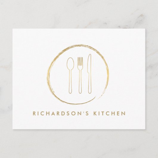 GOLDEN FORK SPOON KNIFE SKETCH LOGO for Catering Briefkaart (Voorkant)