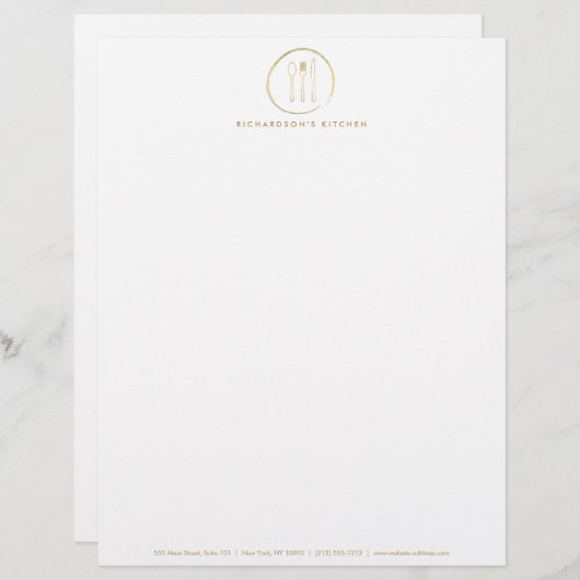 GOLDEN FORK SPOON KNIFE SKETCH LOGO voor catering Custom Briefhoofd (Voorkant / Achterkant)