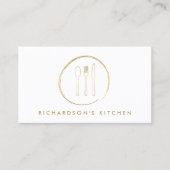 GOLDEN FORK SPOON KNIFE SKETCH LOGO voor catering Visitekaartje (Voorkant)