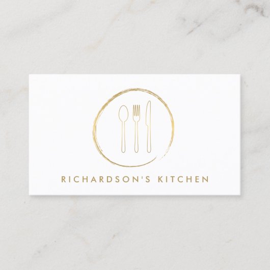 GOLDEN FORK SPOON KNIFE SKETCH LOGO voor catering Visitekaartje (Voorkant)