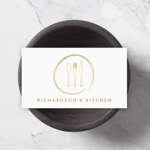 GOLDEN FORK SPOON KNIFE SKETCH LOGO voor catering Visitekaartje