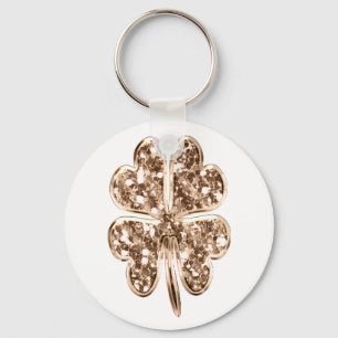 Golden Four Leaf Clover Faux Gold Good Luck Wish Sleutelhanger