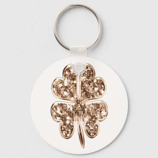 Golden Four Leaf Clover Faux Gold Good Luck Wish Sleutelhanger (Voorkant)