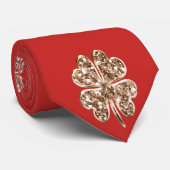 Golden Four Leaf Clover Festive Red en Gold Chic Stropdas (Opgerold)