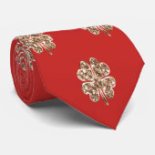 Golden Four Leaf Clover Festive Red en Gold Chic Stropdas (Opgerold)
