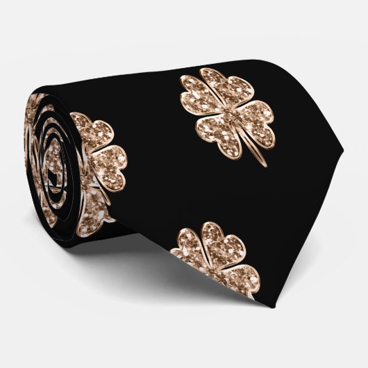Golden Four Leaf Clover Good Luck Black en Gold Stropdas (Opgerold)