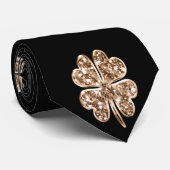 Golden Four Leaf Clover Good Luck Black en Gold Stropdas (Opgerold)