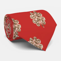 Golden Four Leaf Clover Good Luck Red en Gold