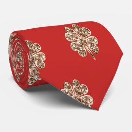 Golden Four Leaf Clover Good Luck Red en Gold Stropdas