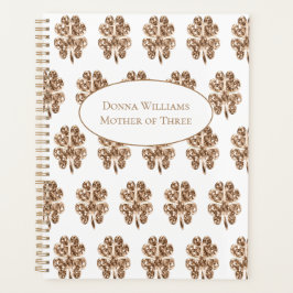 Golden Four Leaf Clovers Pattern Gold en White Planner