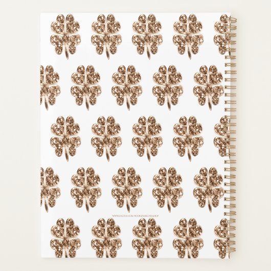 Golden Four Leaf Clovers Pattern Gold en White Planner (Achterkant)