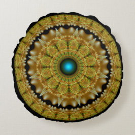 Golden fractal bright ornament mandala rond kussen
