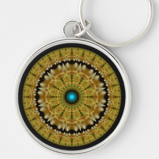 Golden fractal bright ornament mandala sleutelhanger (Voorkant)