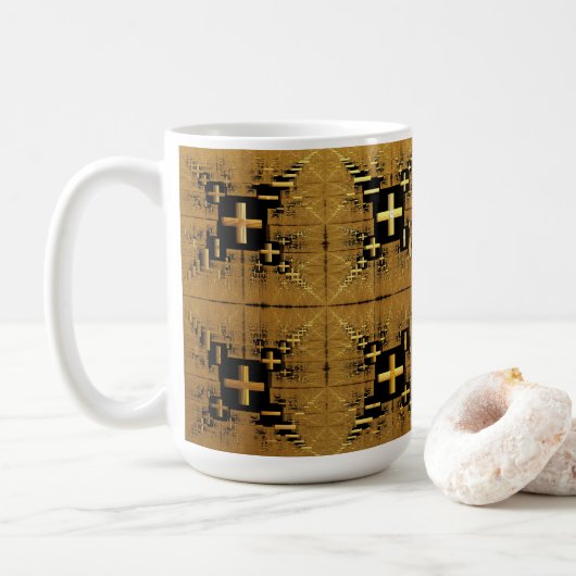 Golden Fractal Crosses Koffiemok (Met donut)