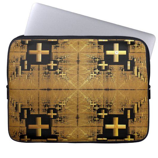 Golden Fractal Crosses Laptop Sleeve (Voorkant)