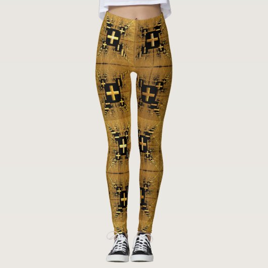 Golden Fractal Crosses Leggings (Voorkant)