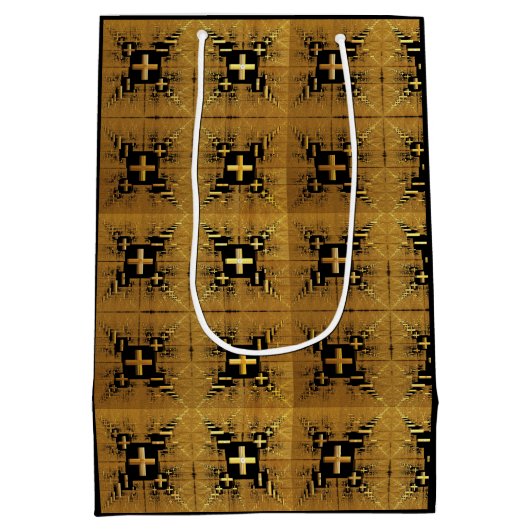 Golden Fractal Crosses Medium Cadeauzakje (Achterkant)