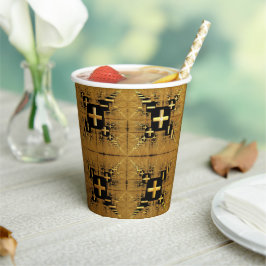 Golden Fractal Crosses Papieren Bekers