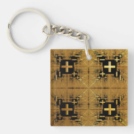 Golden Fractal Crosses Sleutelhanger