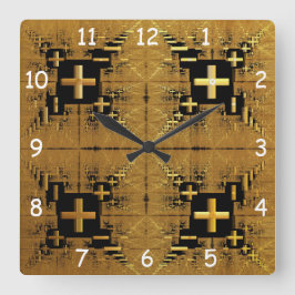 Golden Fractal Crosses Vierkante Klok