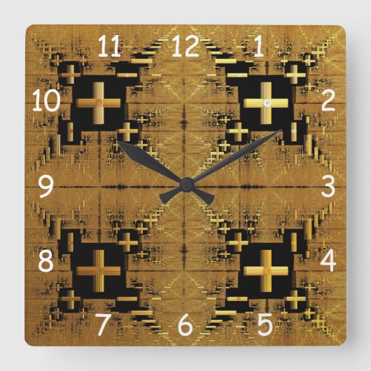 Golden Fractal Crosses Vierkante Klok (Voorkant)