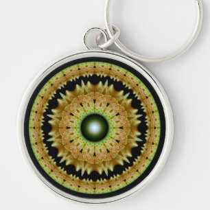 Golden fractal ronde mandala sleutelhanger