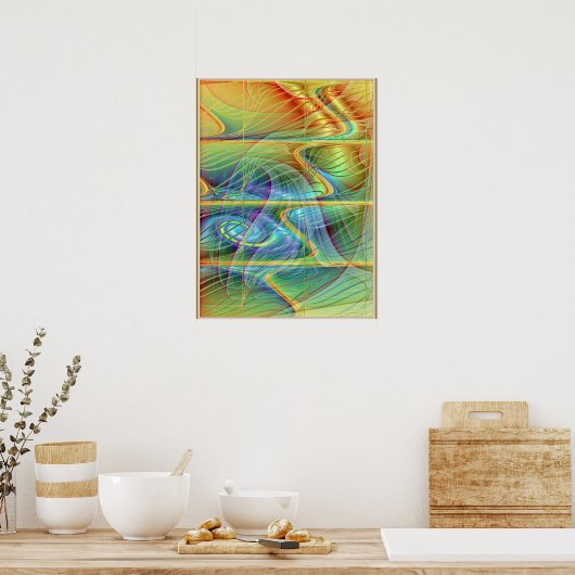 Golden Fractal Wave Poster (Keuken)