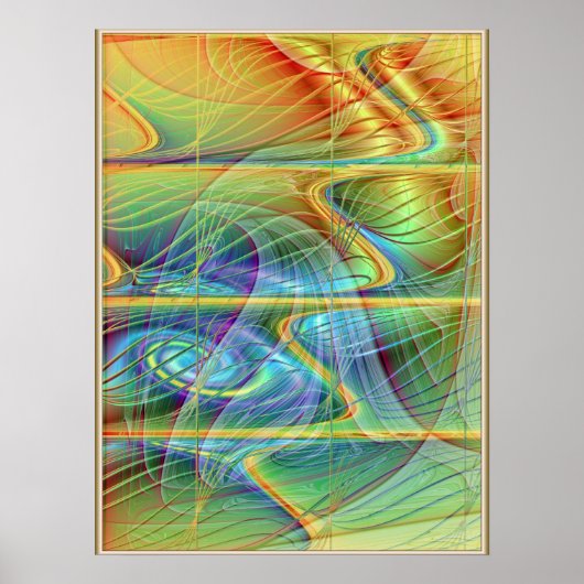 Golden Fractal Wave Poster (Voorkant)