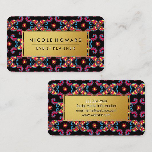 Golden Frame Artistic Paisley Pattern Visitekaartje (Voorkant / Achterkant)