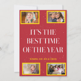 Golden Frame Snowy Red Christmas Cheer Feestdagenkaart