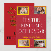 Golden Frame Snowy Red Christmas Cheer Feestdagenkaart (Voorkant / Achterkant)