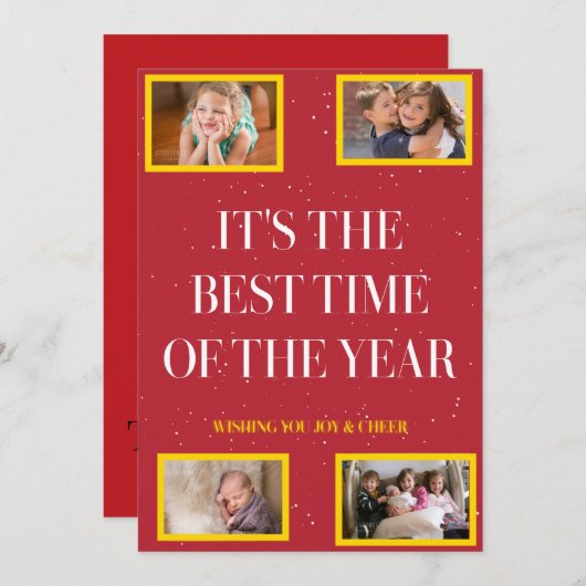 Golden Frame Snowy Red Christmas Cheer Feestdagenkaart (Voorkant / Achterkant)