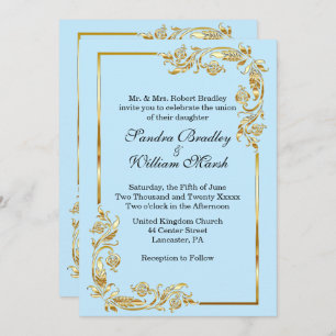 Golden Frame Traditional Blue Invitation Kaart