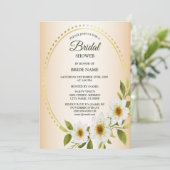 Golden Frame White Floral Peach Bridal Shower Kaart (Staand voorkant)