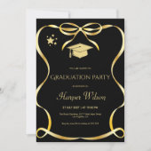 Golden Frame with Bow Graduation Invitation Kaart (Voorkant)