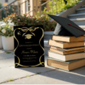 Golden Frame with Bow Graduation Invitation Kaart