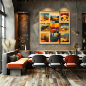 Golden Framed Desert Art Grid - Kleurrijke geometr Perfect Poster