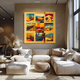 Golden Framed Desert Art Grid - Kleurrijke geometr Perfect Poster