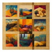 Golden Framed Desert Art Grid - Kleurrijke geometr Perfect Poster (Voorkant)