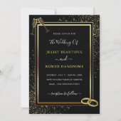 Golden Framed Rings Black Gold Wedding Invitation (Voorkant)