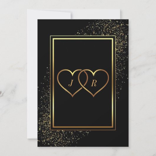Golden Framed Rings Black Gold Wedding Invitation (Achterkant)