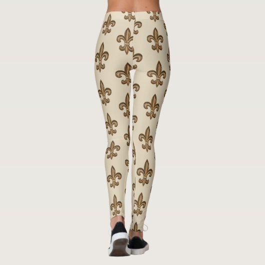 Golden French Fleur de Lis Pattern Leggings (Achterkant)