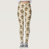 Golden French Fleur de Lis Pattern Leggings (Voorkant)