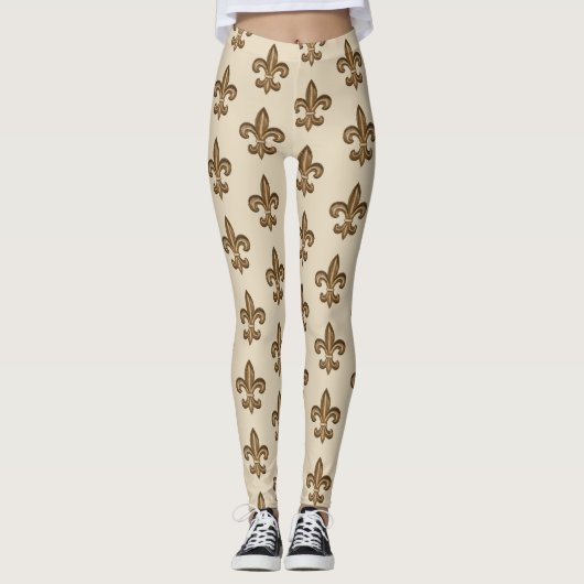 Golden French Fleur de Lis Pattern Leggings (Voorkant)