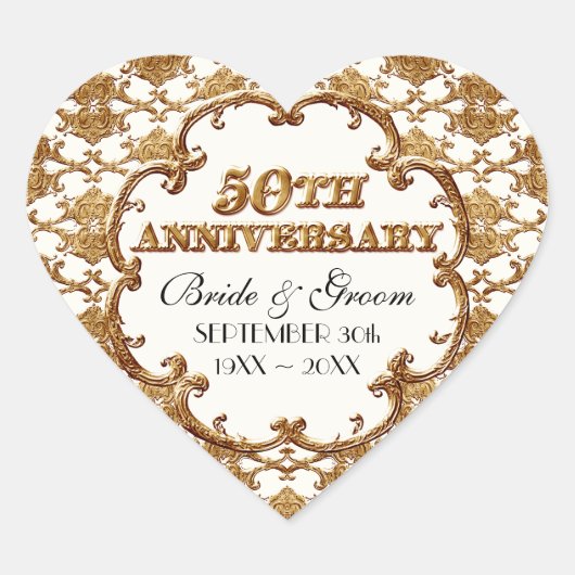 Golden French Swirl Favor Gift 50e Jubileum Hart Sticker (Voorkant)